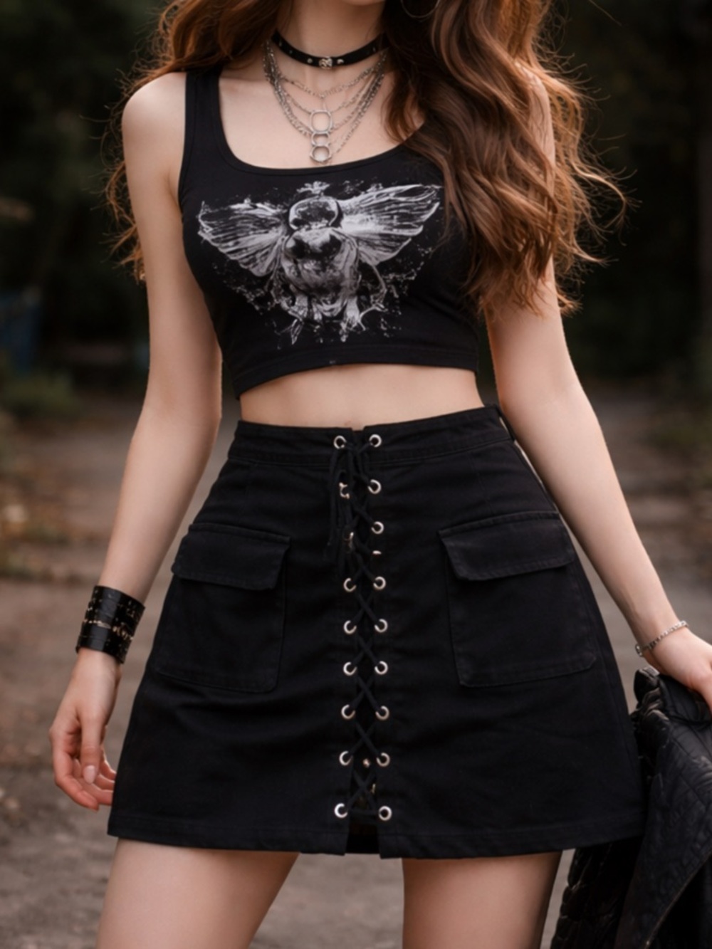 Tobi Black Lace Up Suede Mini Skirt Womens Size M